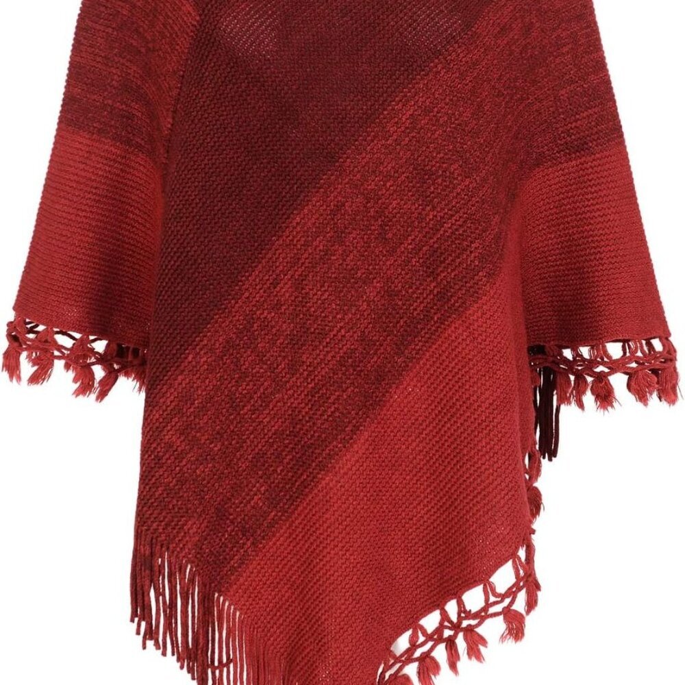 Women Striped Poncho with Tassels Knitted Shawl Scarf Fringed Wrap Sweater Pullo